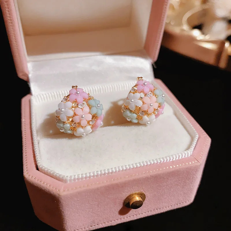 Zircon Pearl Flower Elegant Earrings - Image 2