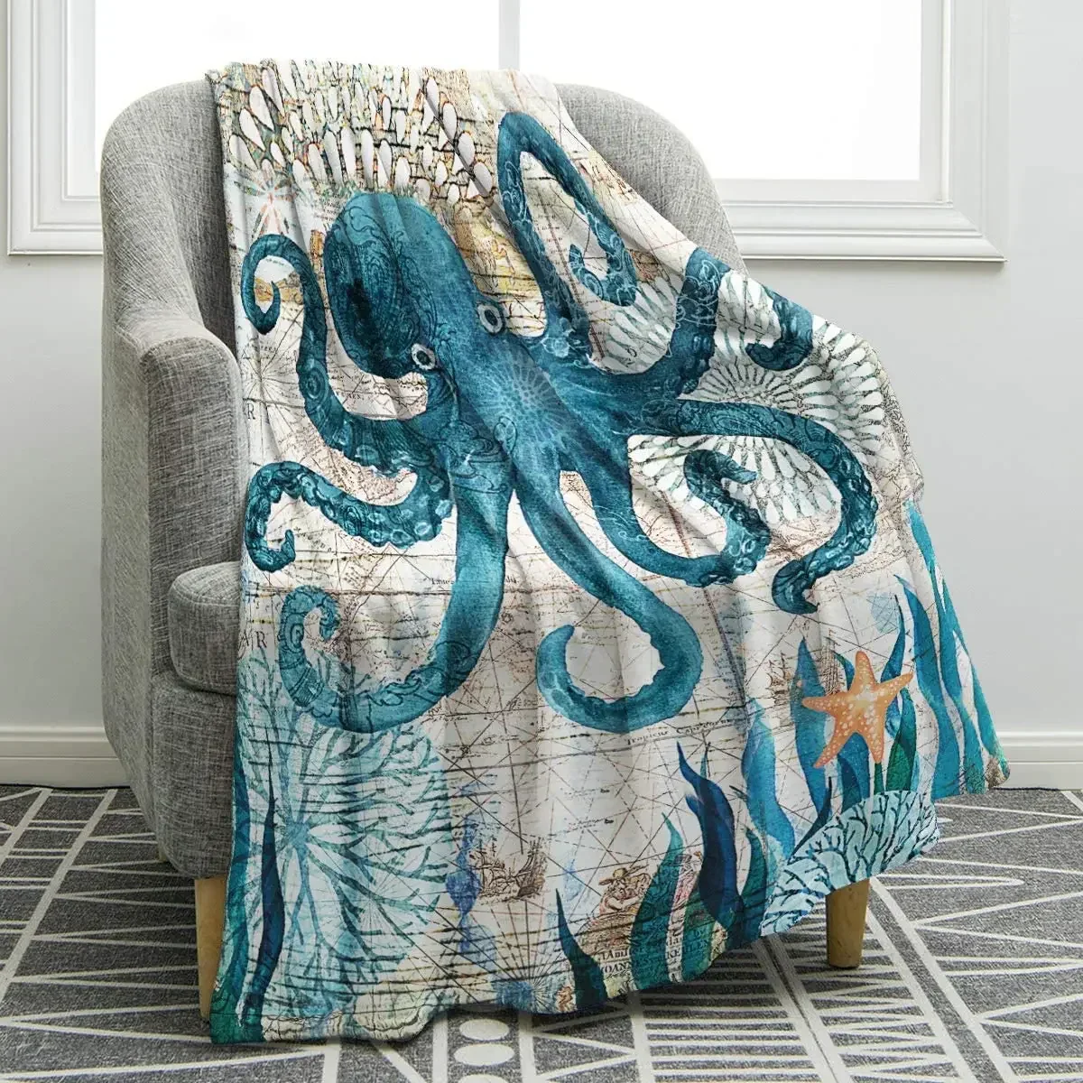 Sea Life Ocean Throw Octopus Blanket