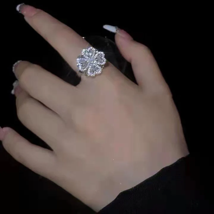 Rotating Flower Zircon Clover Ring - Image 3