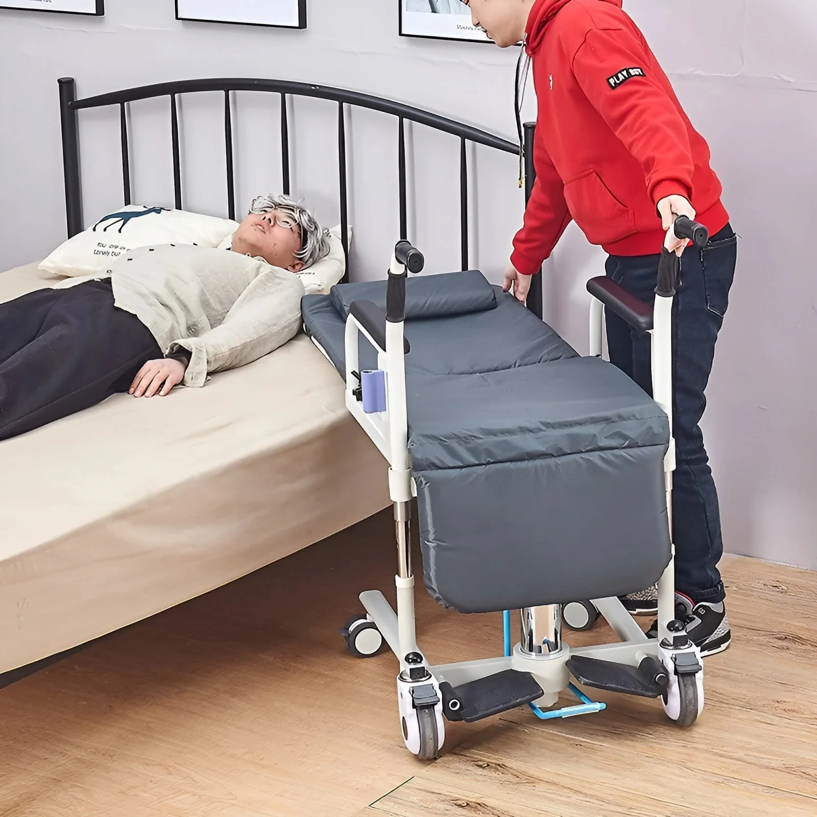 Height Adjustable Armrest Patient Transfer Mobility Chair - Image 2