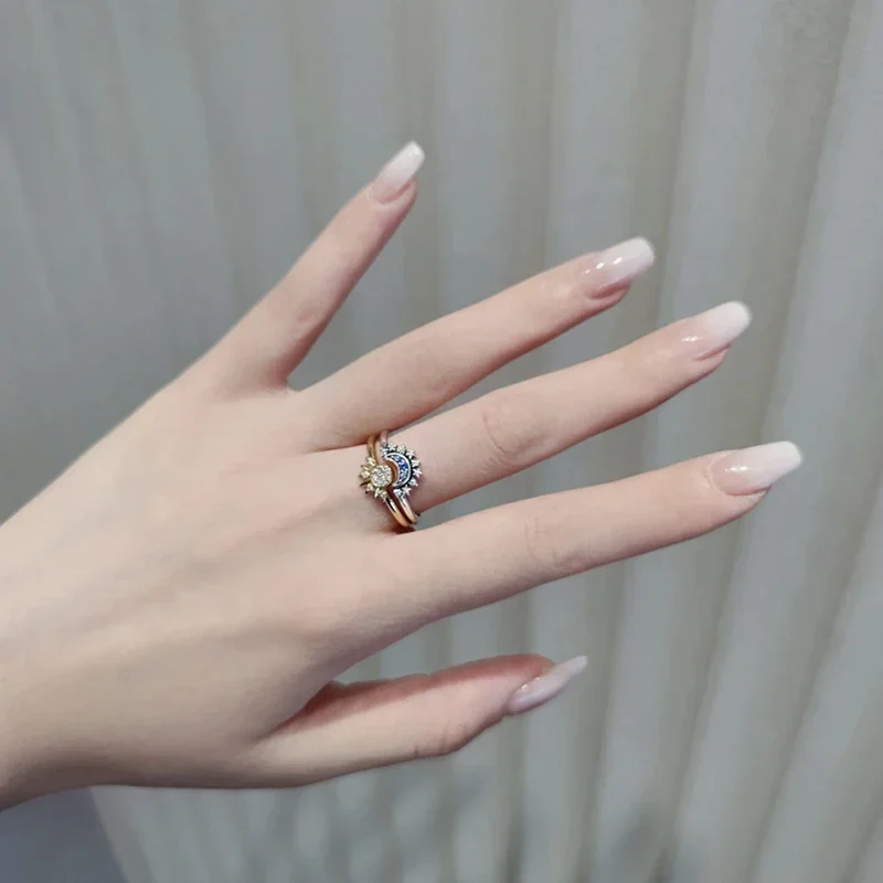 Celestial Sun and Moon Charm Sparkling Ring - Image 3