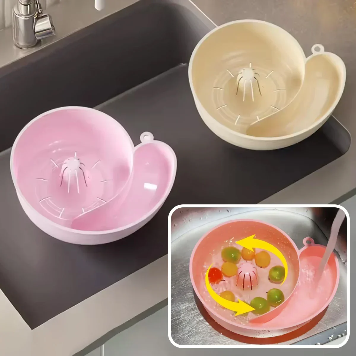 Spiral Flow Fruit Vegetable Cleaning Drainer Bowl - Image 2