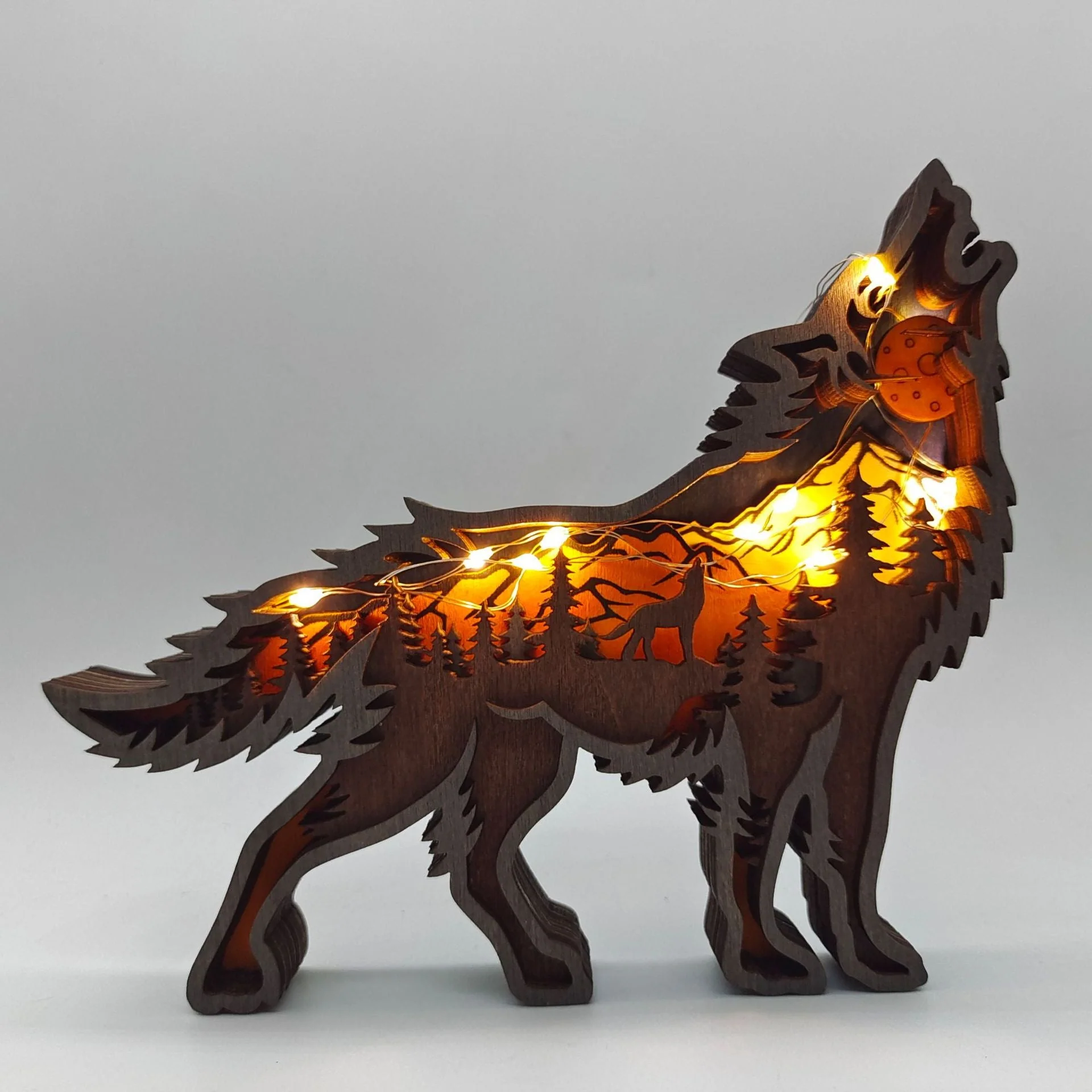 Nightglow Wooden Craft Wolf Decor - Image 1
