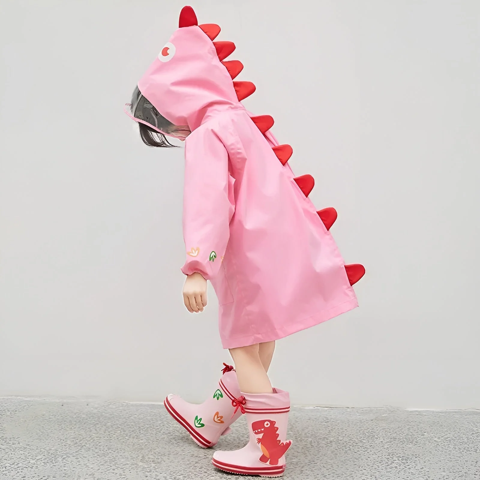 Happy Dinosaur Outdoor Hooded Kids Raincoat - Image 3
