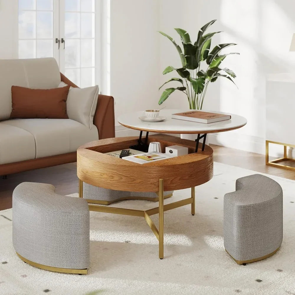 Ottoman Seating Liftable Wooden Coffee Table Set - Image 2