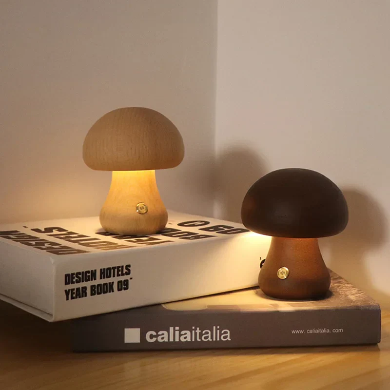 Touch Switch Wooden Mushroom LED Night Lamp - Image 3