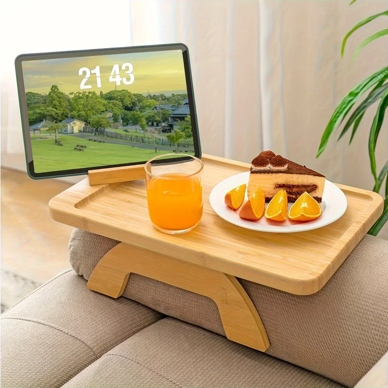 Wooden Clip-On Sofa Armrest Table Foldable Tray - Image 3