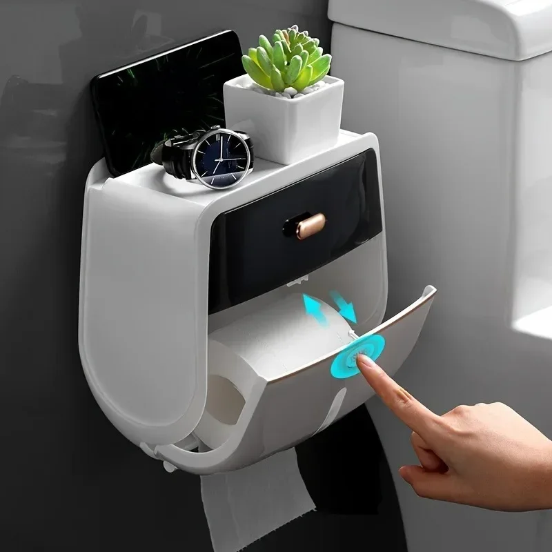 Wall-Mounted Double Layer Tissue Organizer Box - Image 1
