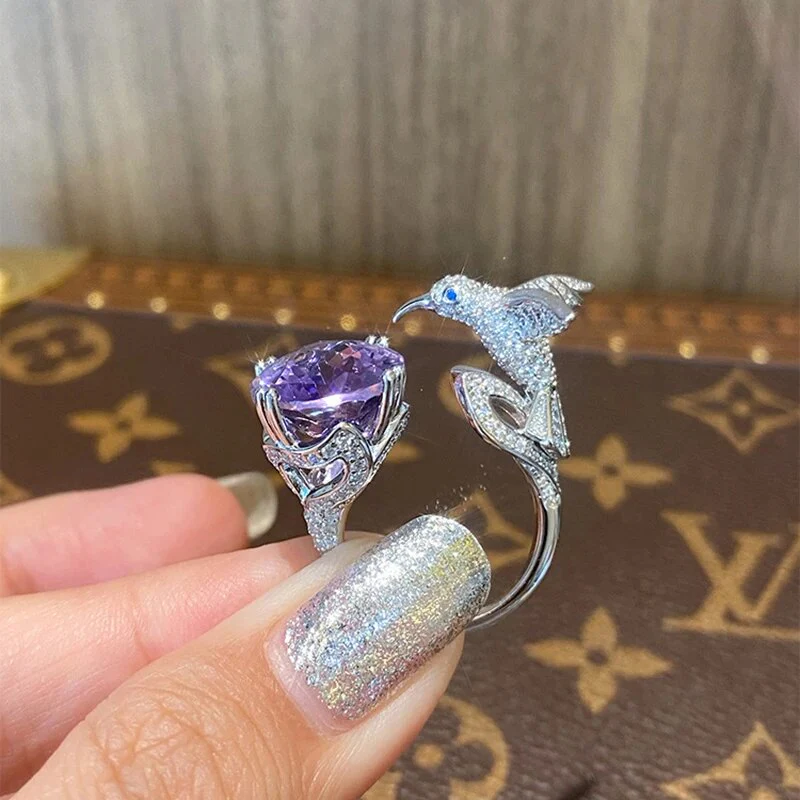 Majestic Hummingbird Gemstone Ring - Image 2