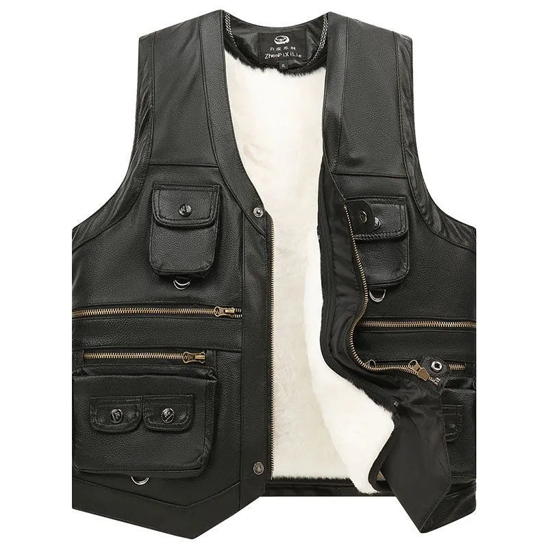 Sleeveless Casual Leather Adventurer Vest - Image 3