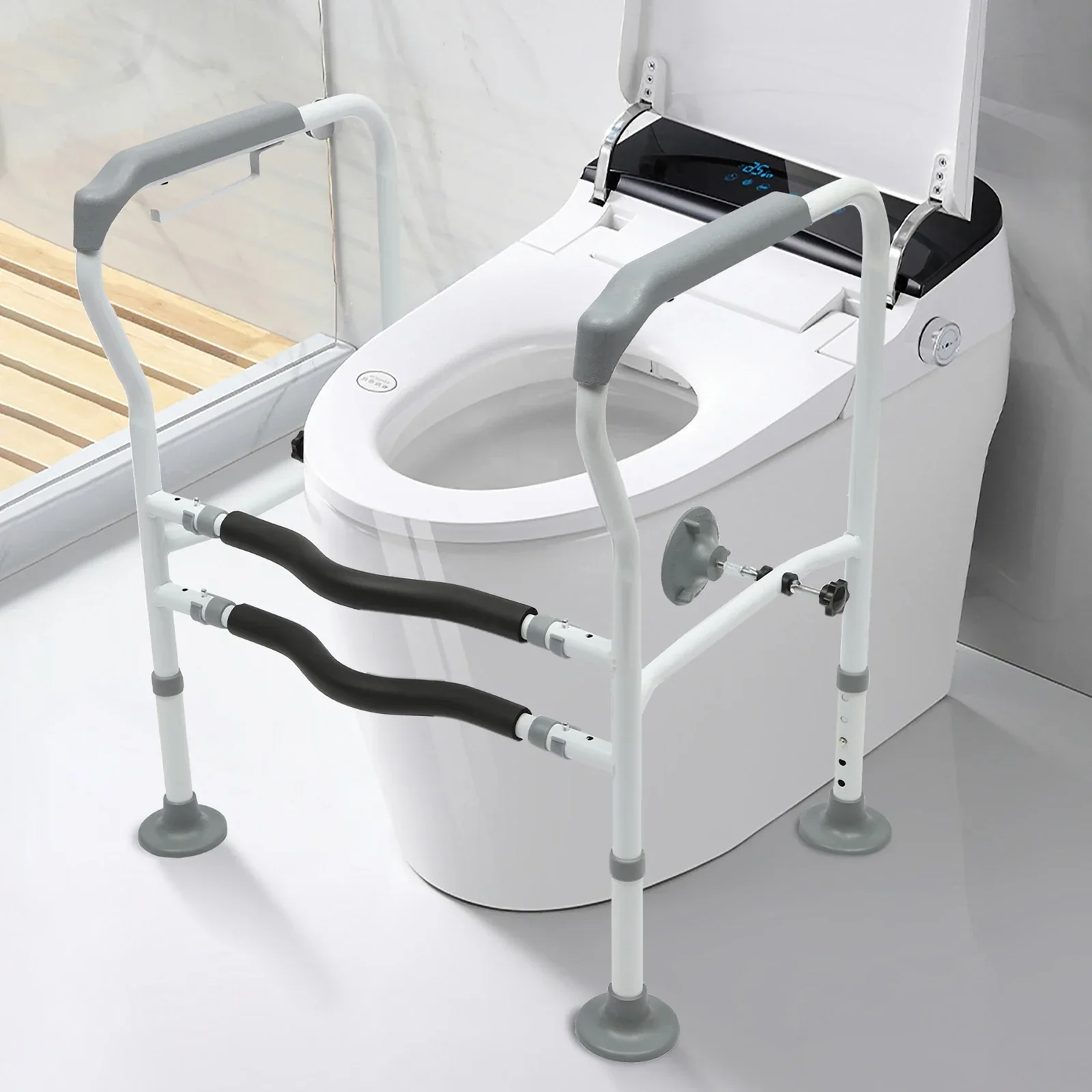 Adjustable Height Toilet Elderly Care Comfort Safety Rails - Image 3