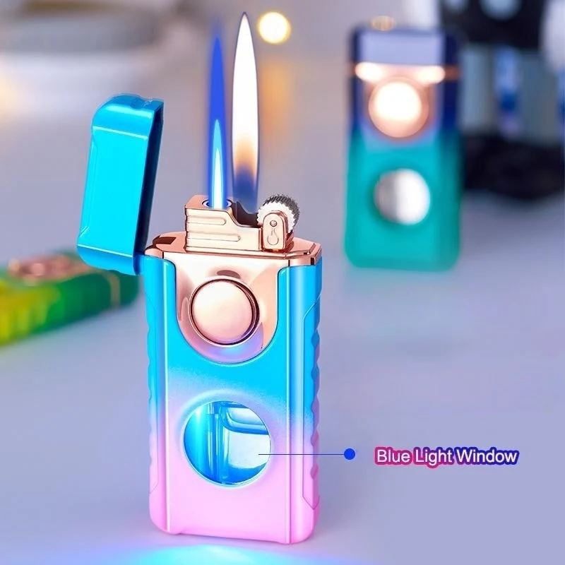 Blue Glow Dual Flame Metal Lighter - Image 2