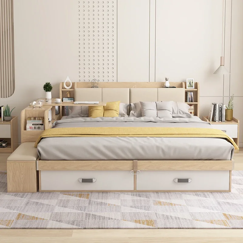 Hidden Compartment Lift-Up Storage Bookshelf Platform Bed - Image 2