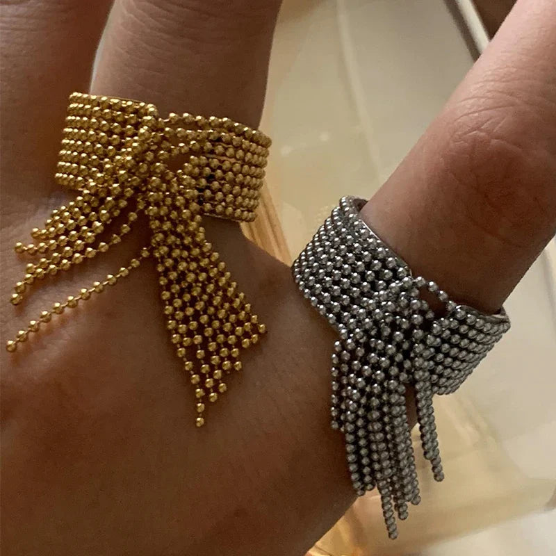 18K Gold Tassel Statement Adjustable Ring - Image 3