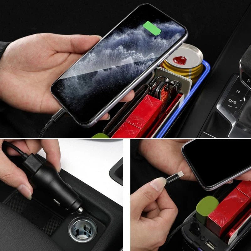 USB Charging LED Car Seat Gap Organizer - Image 2