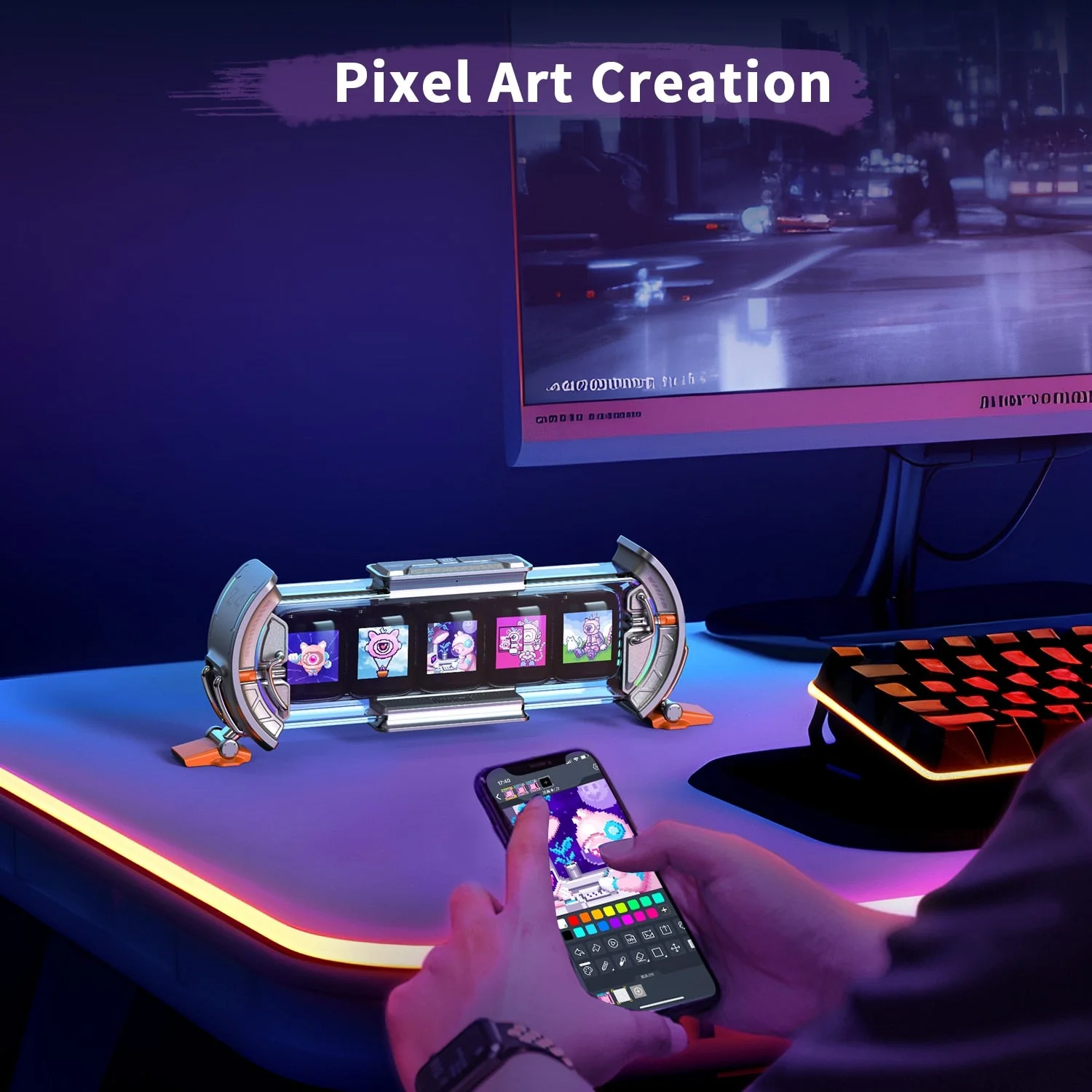 Home Pixel Art-Infused Digital Desktop Watch - Image 2