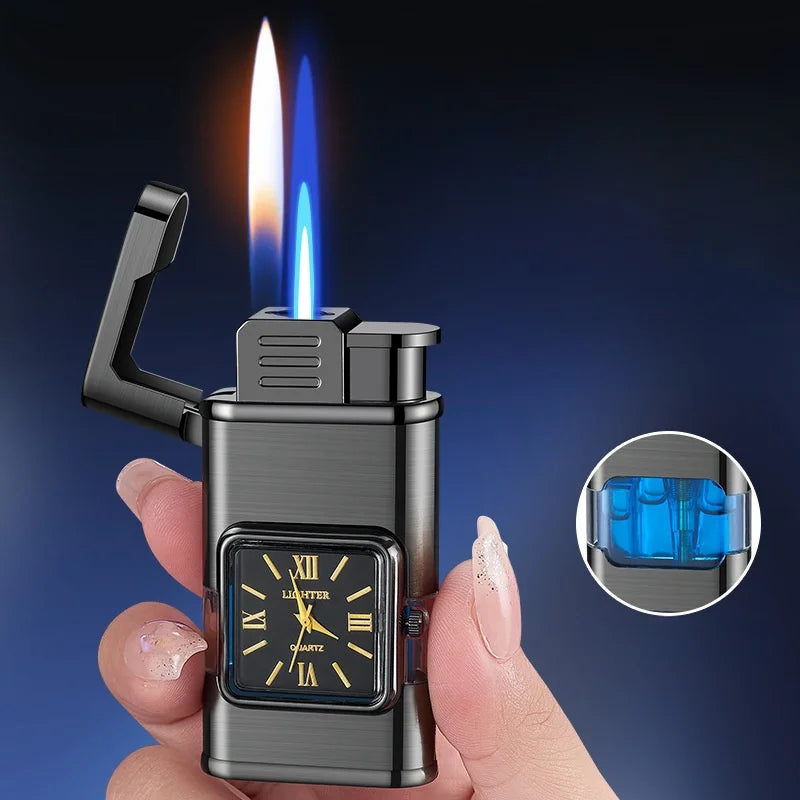Dual Flame Built-in Watch Butane Gas Lighter - Image 2