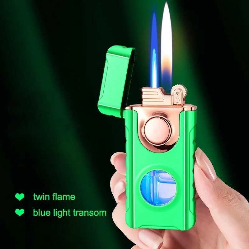 Blue Glow Dual Flame Metal Lighter - Image 3