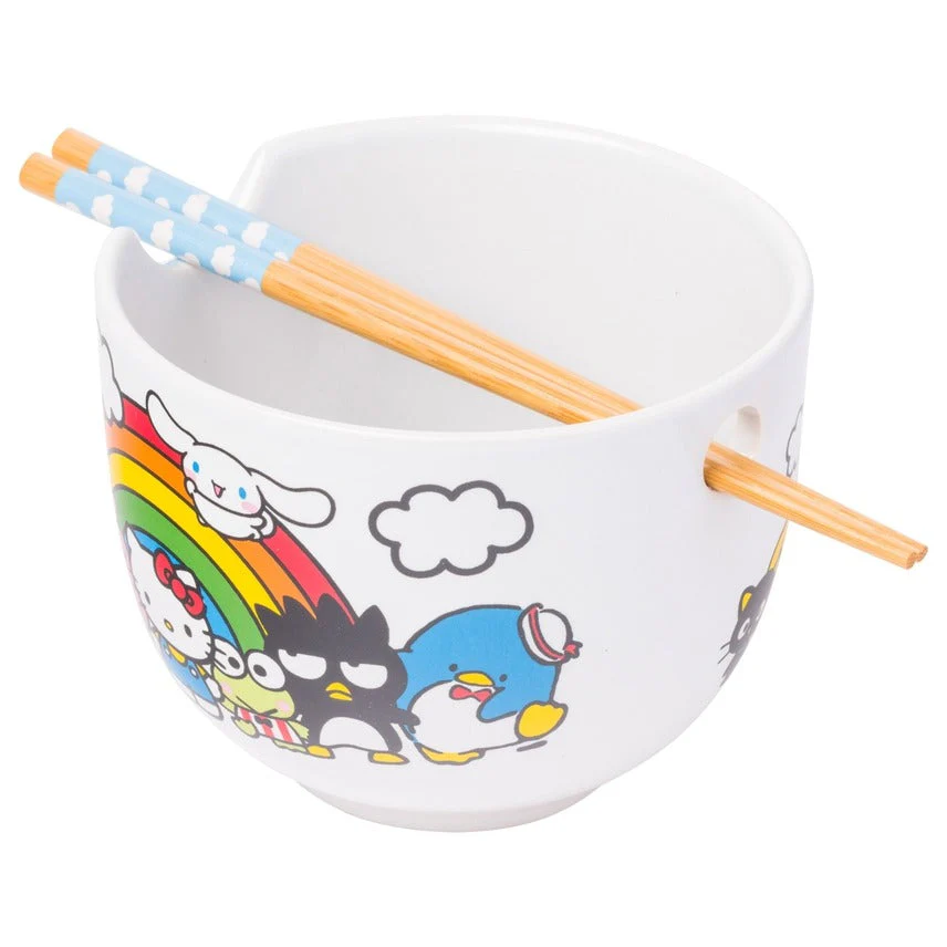 Sanrio Hello Kitty and Friends Rainbow Ceramic Ramen Rice Bowl with Chopsticks Microwave Safe 20 Ounces - Image 3