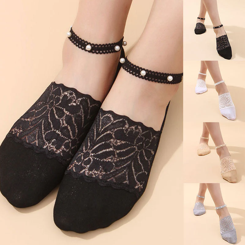 Pearl Lace Anti-slip Comfy Invisible Socks - Image 1