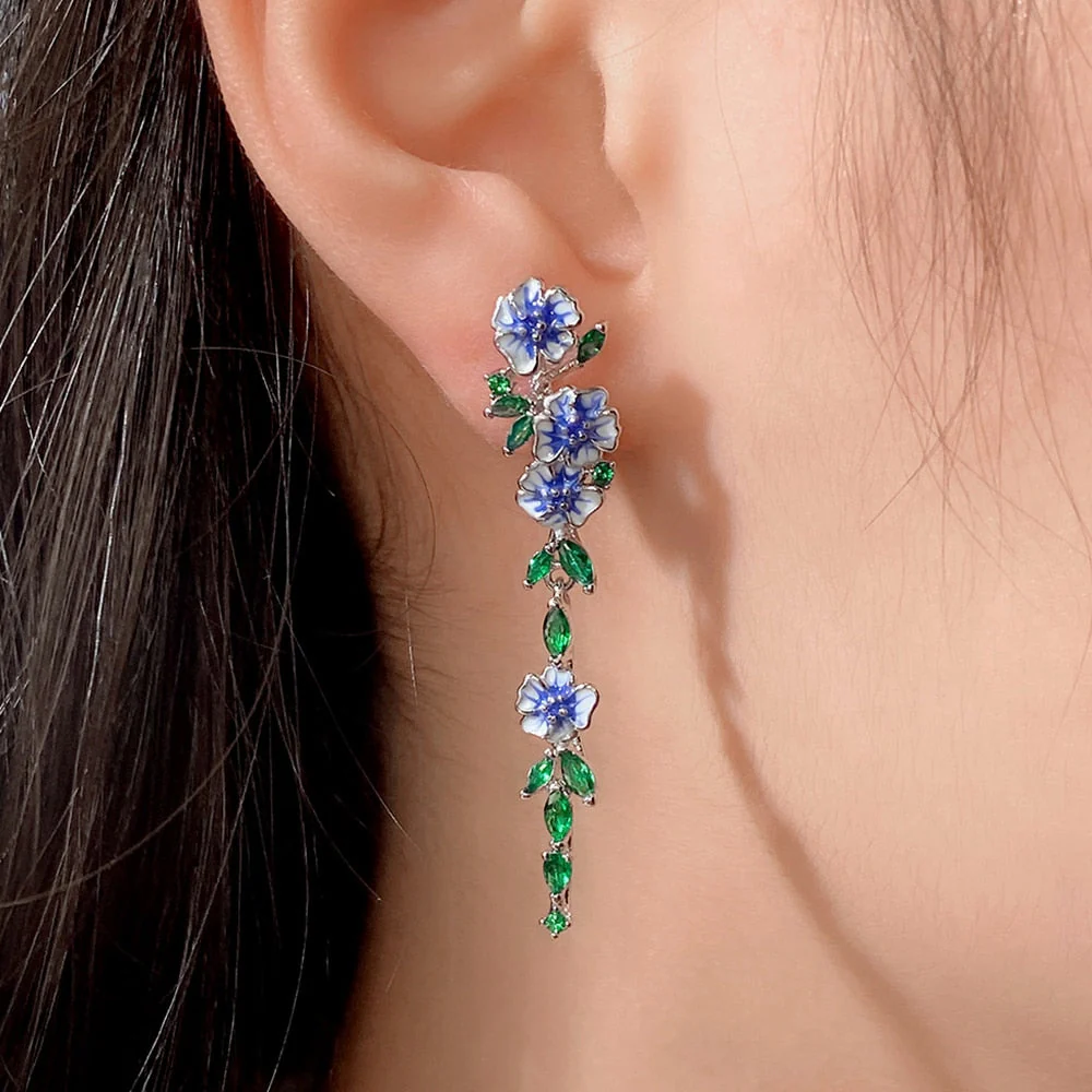 Vintage Blue Blossom Dangle Earrings - Image 1