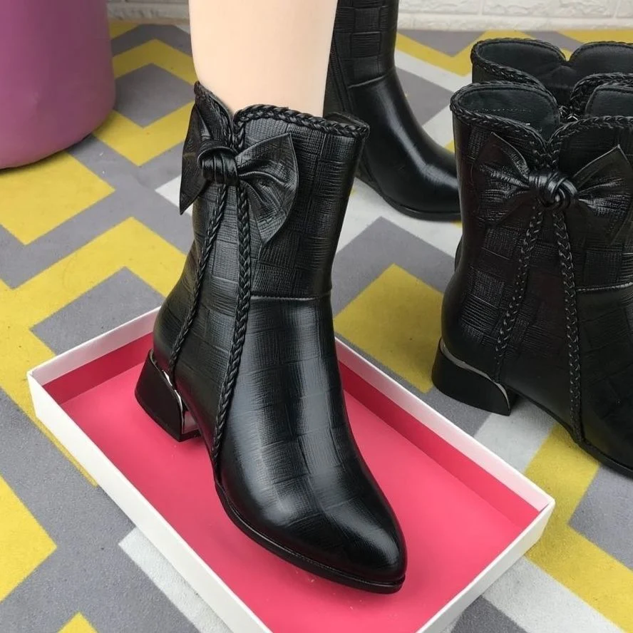 British Style Leather High Heel Ankle Boots - Image 2