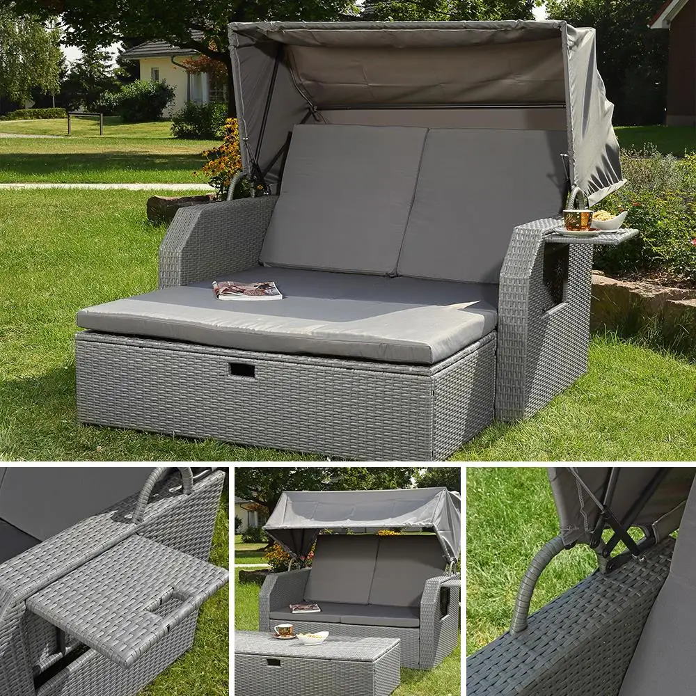 Foldable Sunshade Double Canopy Outdoor Lounge Sofa - Image 3