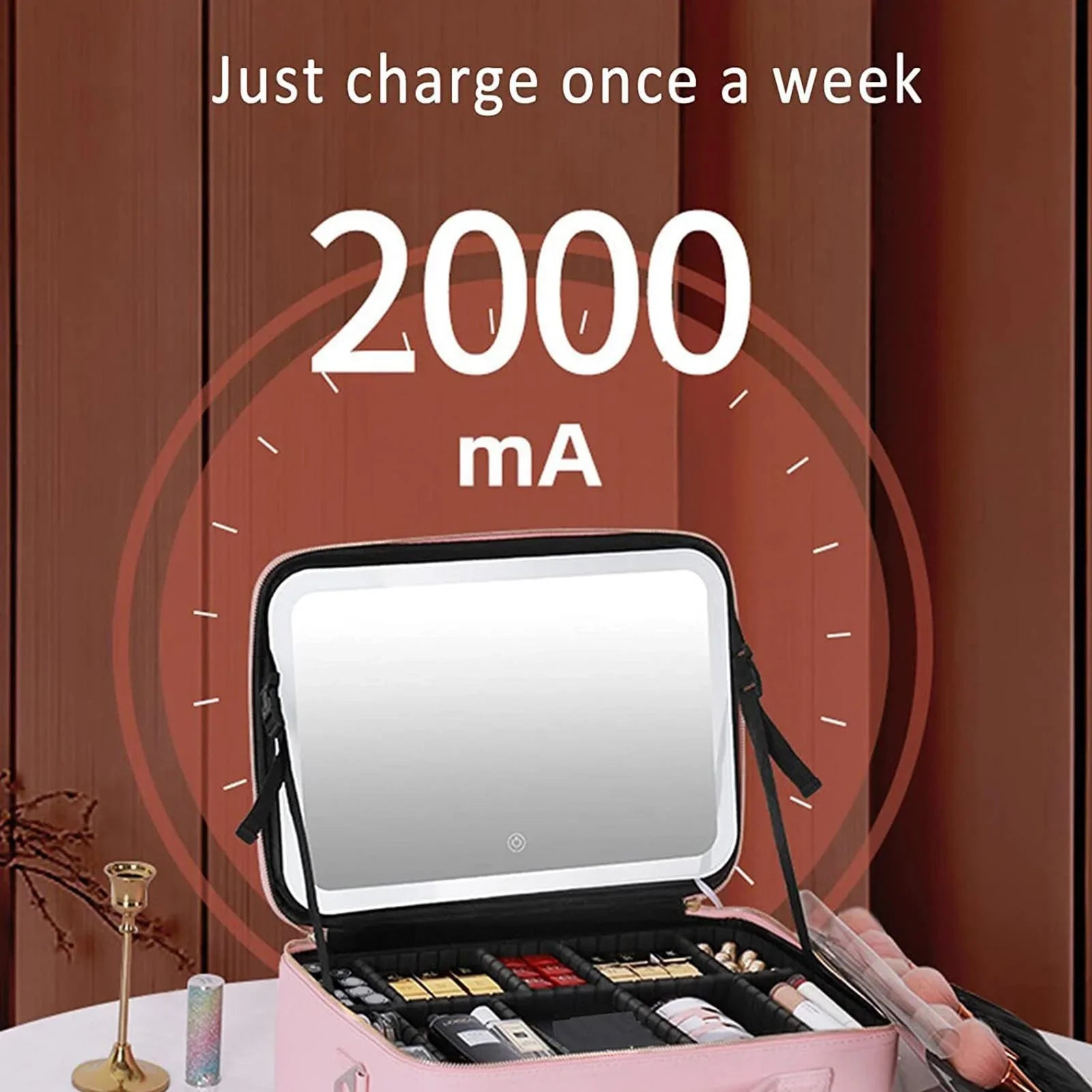 Travel Cosmetic Case LED Mirror Makeup Bag - Image 2
