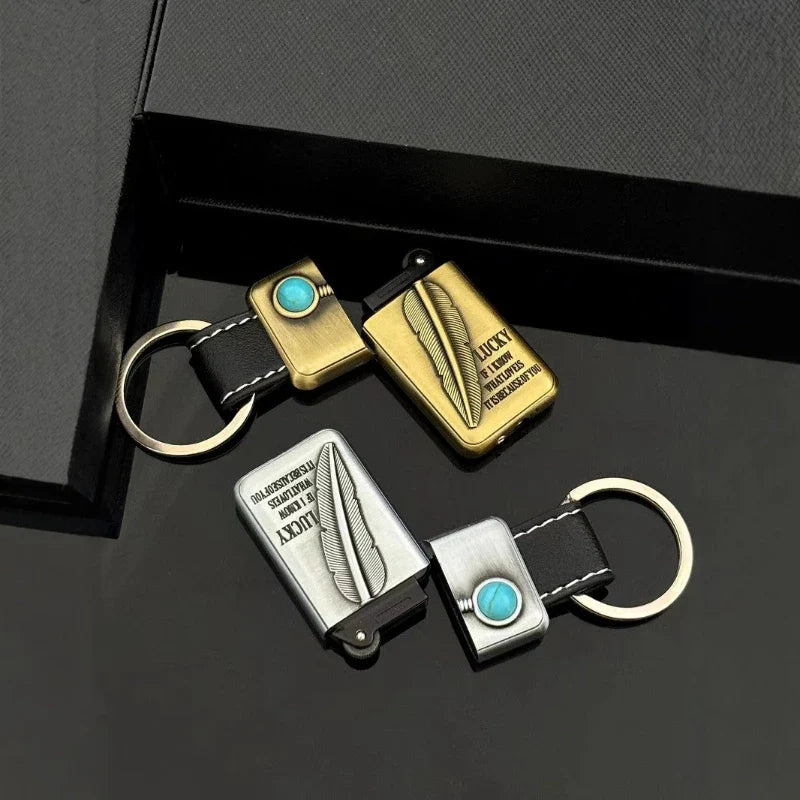 Turquoise Stone Vintage Metal Keychain Lighter - Image 3