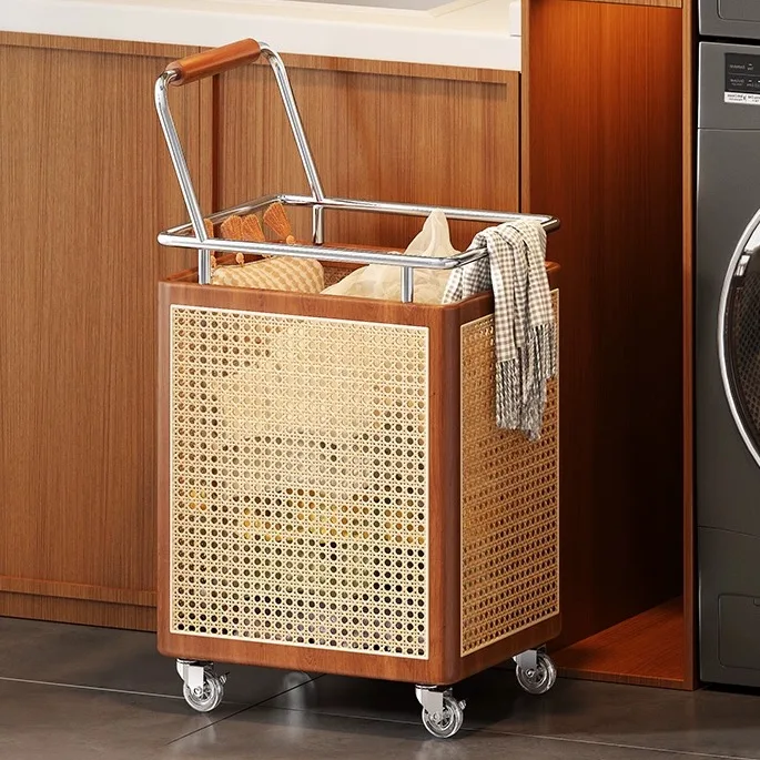 Nordic Rattan Style Rolling Storage Basket - Image 3