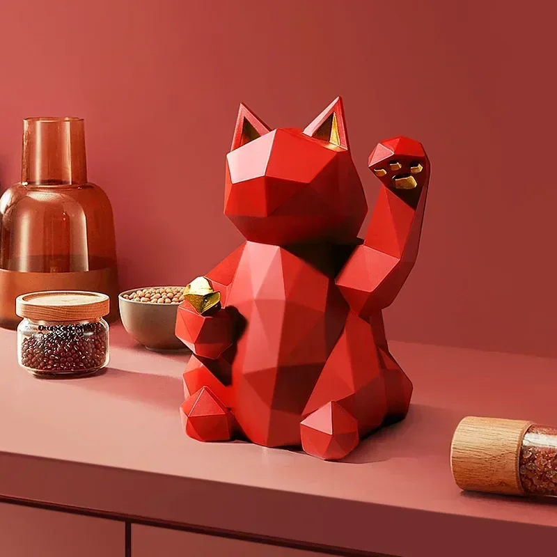 Nordic Minimalism Geometry Lucky Cat Statues - Image 2