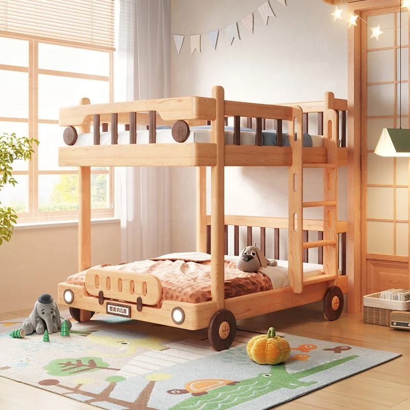 Cute Bus Two-Level Playhouse Wooden Bunk Bed - Image 2