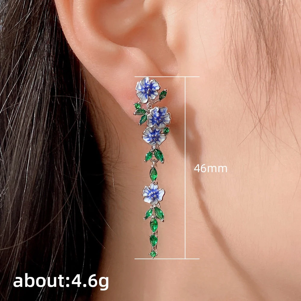 Vintage Blue Blossom Dangle Earrings - Image 3