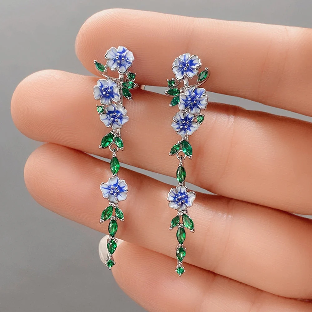 Vintage Blue Blossom Dangle Earrings - Image 2