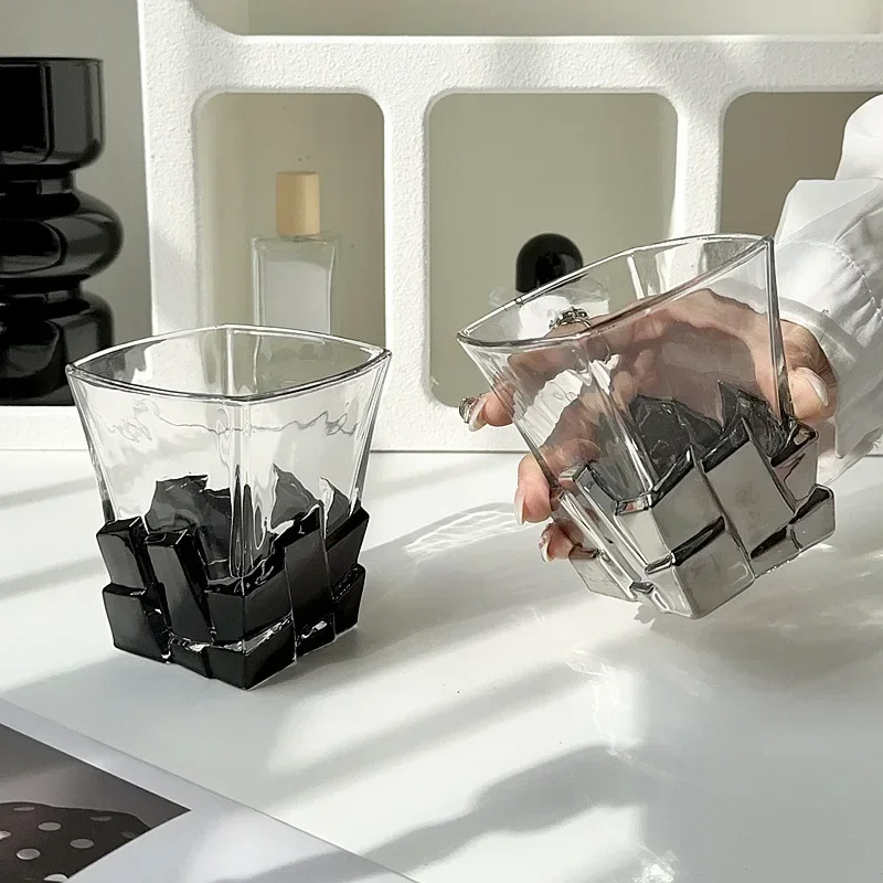Geometric Onyx Base Glass Cup