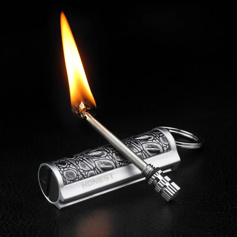 Leather Keychain Metal Match Inferno Lighter - Image 1