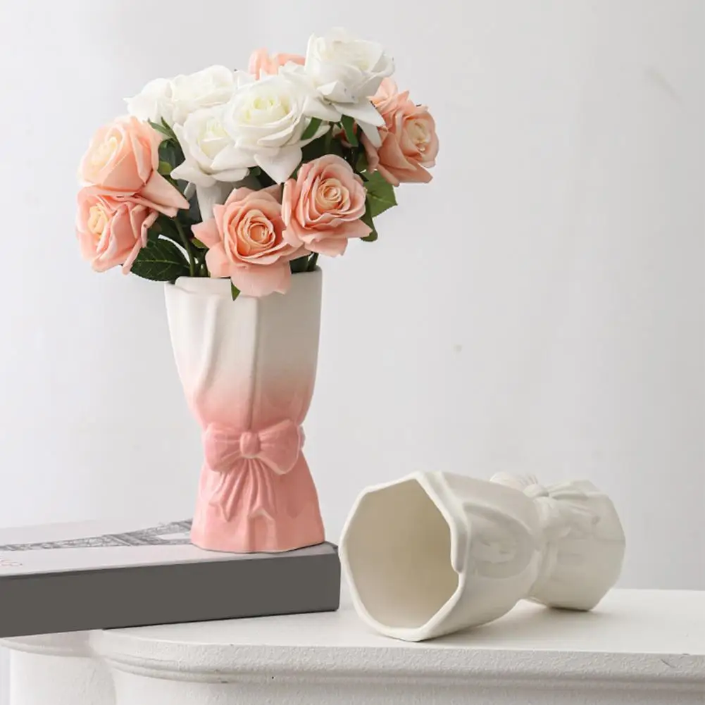 Ribbon Bow Ceramic Tabletop Flower Vase - Image 1