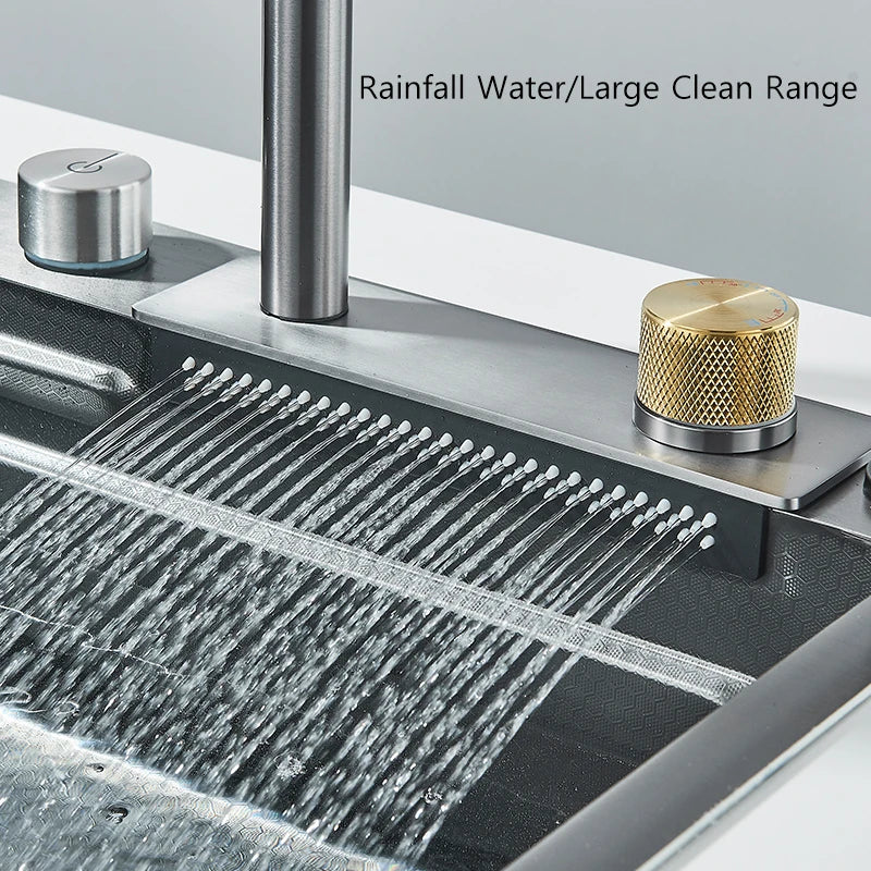 Stainless Steel Cup Washer Waterfall Kitchen Sink - Image 2
