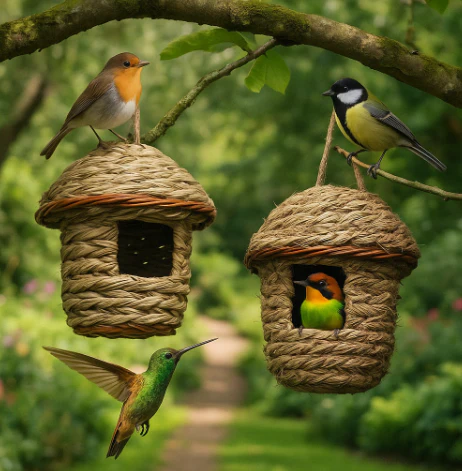 Rustic Natural Wicker Outdoor Birdhouse - Image 3