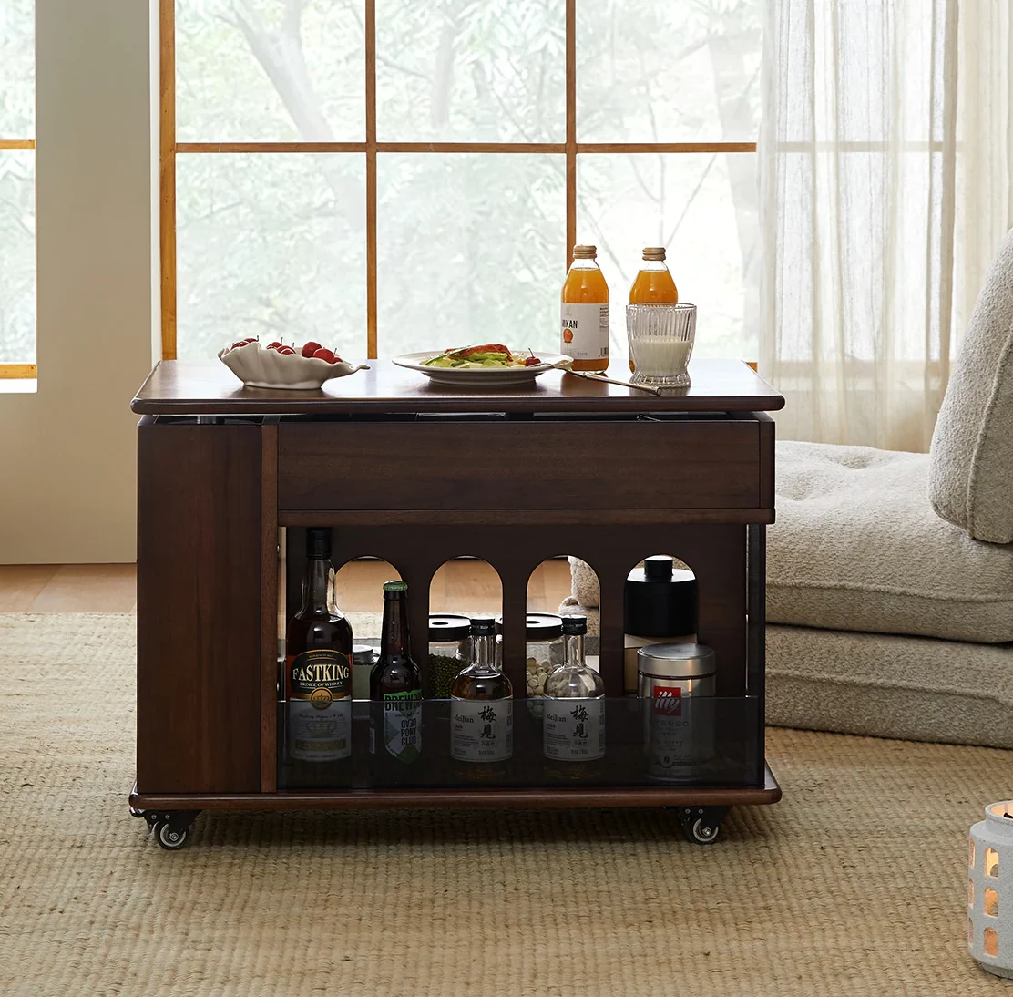Walnut Wave Elegant Adjustable Rotating Side Table - Image 2