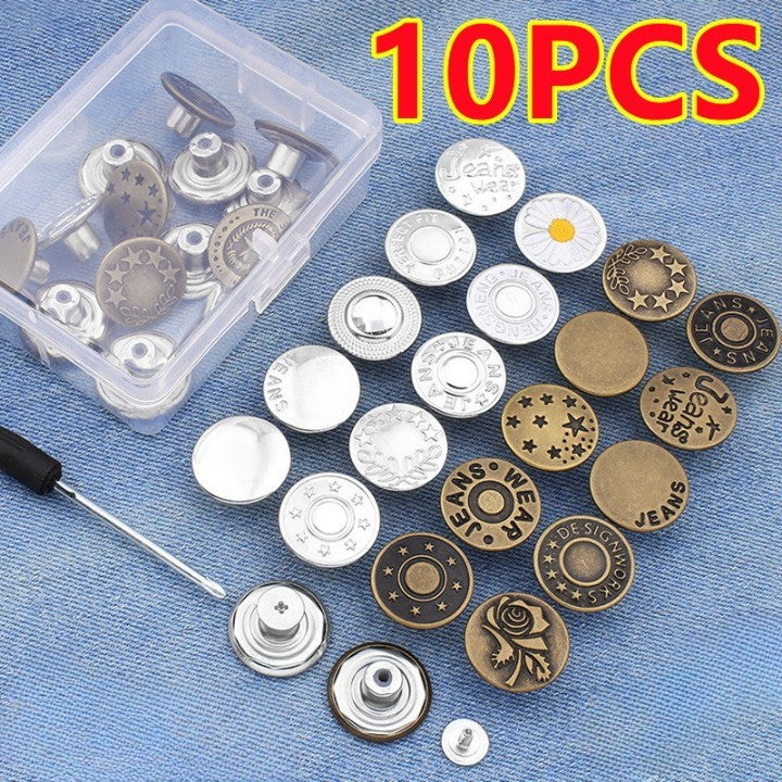 10Pcs Snap-On Seamless Metal Button Set - Image 2