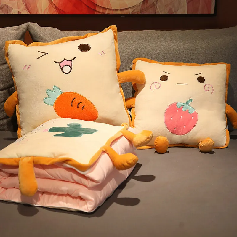 Playful Cartoon Toast Foldable Travel Pillow Blanket - Image 1