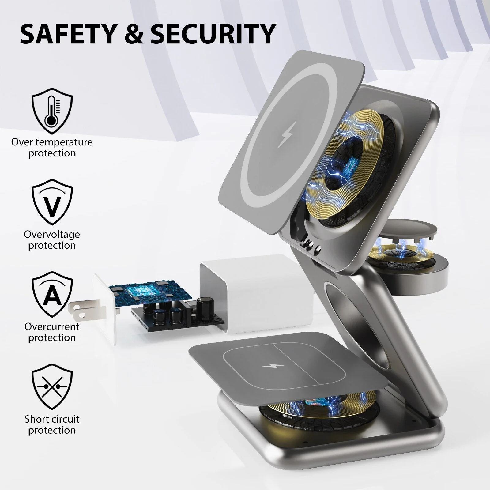 3in1 Foldable Magnetic Smart Wireless Charger Stand - Image 2