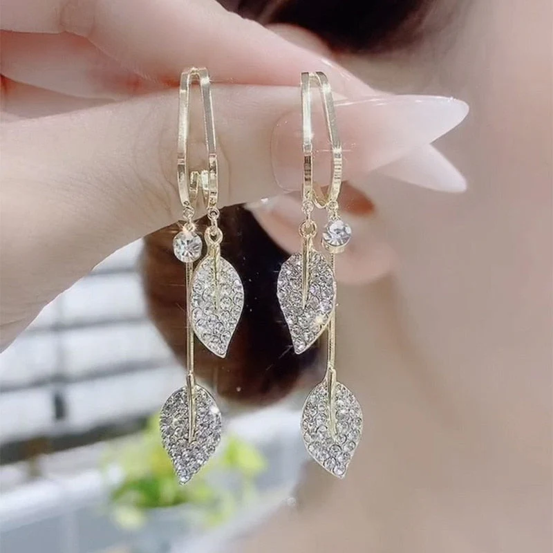 Nature Elegance Crystal Long Tassel Earrings - Image 1