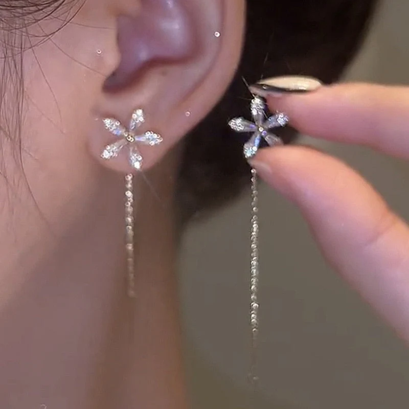 Elegant Flower Long Chain Earrings - Image 1