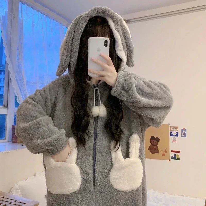 Cozy Bunny Warm Hooded Jumpsuit Pajamas - Image 2