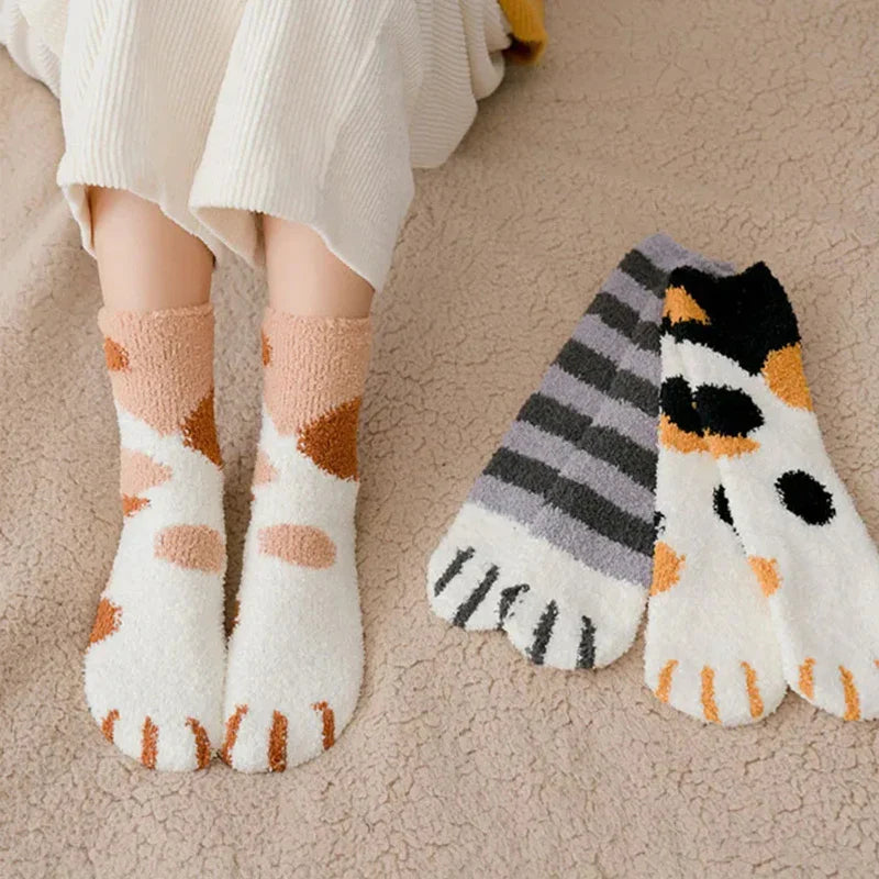 Plush Winter Cute Cat Paws Sock - Image 1