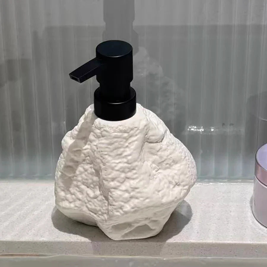 Sculptural Stone-Textured Ceramic Soap Dispenser