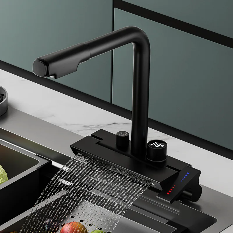 Digital Pull-Down Rain Waterfall Kitchen Faucet - Image 3