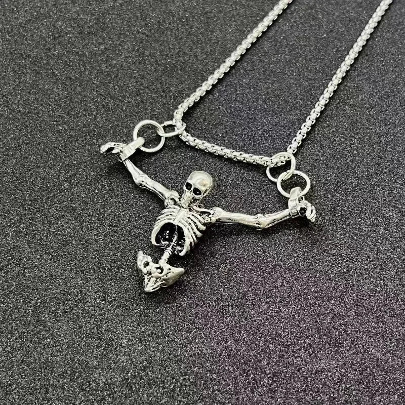 Silver Skeleton Pendant Chain Necklace - Image 2